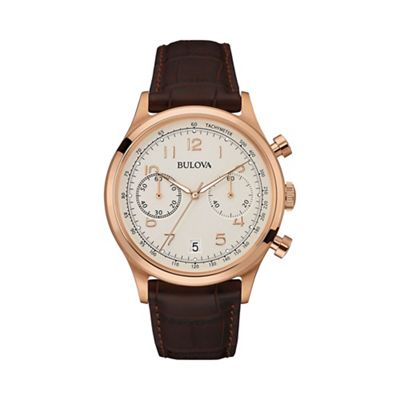 Men's rose gold IP leather strap watch 97b148